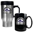 Colorado Rockies Stainless Steel Travel Mug & Black Ceramic Mug Set - Primary Logo MLB Baseball