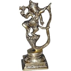 Ganesh Figurine Brass Statue Dancing on the Hood of Snake
