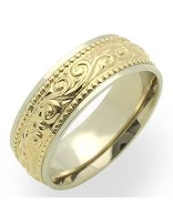 14k Two Tone Gold Wedding Rings for Women 7mm Designed Ring , Size 5 by 