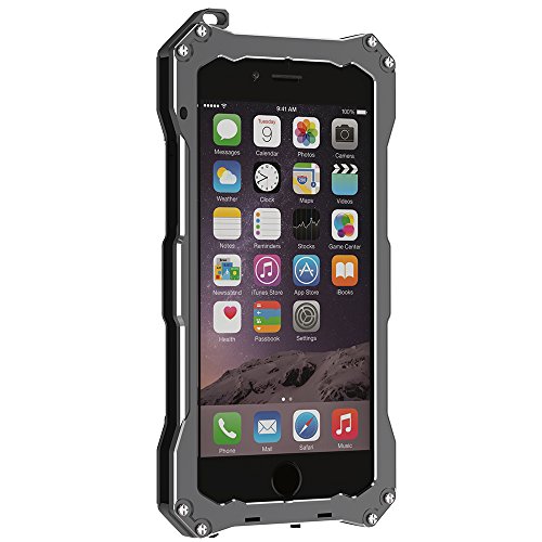 COMC Aluminum Silicone Dual Layer Protective Bumper Case Tempered Glass Screen Protector Cover for iPhone 6 4.7 Inch / iPhone 6s (Gray)