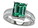 3.80 cttw 925 Sterling Silver 14K White Gold Plated Lab Created Emerald Cut Emerald Engagement Ring - Gold Plated Silver