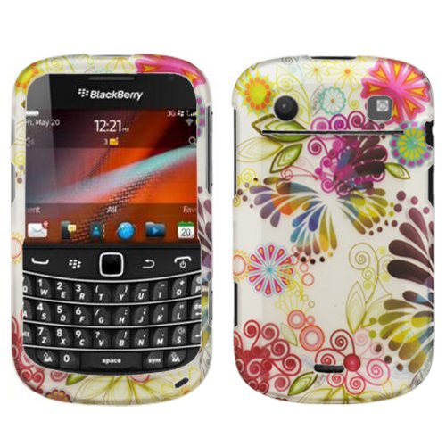 Colorful Painting Flower Butterfly Rubber Coating Hard Case Faceplate for Blackberry Bold 9900/9930 /T-MOBILE