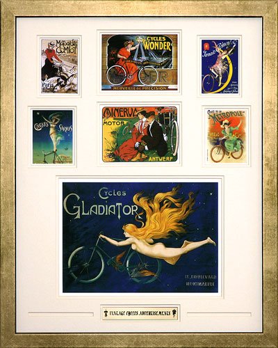 Vintage Bicycles Advertising Art - 3d Collage Display with Metal Plate on White