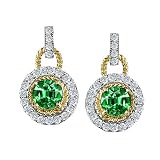 1.50 cttw 925 Two Tone Sterling Silver and Created Round Emerald Earrings