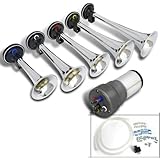5PC 12V 125Db Chrome Car Truck "La Cucaracha" Musical Air Horn+Compressor