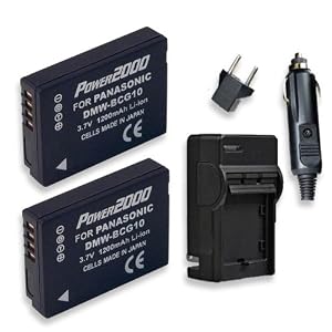 2 Pack Power2000 BCG-10 Batteries and Charger (Includes 2-1200mAh batteries and pocket charger) for the Panasonic Lumix DMC-G10 , DMC-TZ10, DMC-TZ10K, DMC-TZ10N, DMC-TZ10R, DMC-TZ10S, DMC-TZ6, DMC-TZ7, DMC-TZ8, DMC-ZR1, DMC-ZR1A, DMC-ZR1K, DMC-ZR1R, DMC-Z