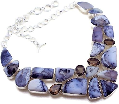 Fashionpalace Women's 111 Gram Dendrite Opal-Smoky Faceted 925 Sterling Silver Overlay Necklace