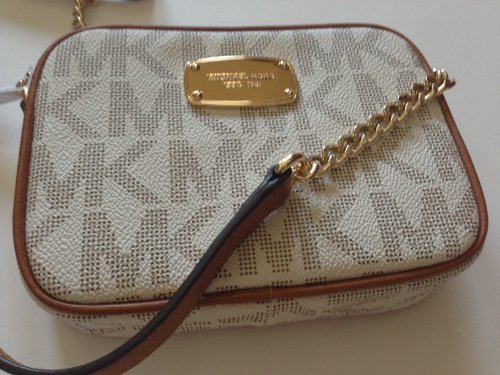 Michael Kors Hamilton Vanilla Brown Trim Mk Signature PVC Crossbody Bag