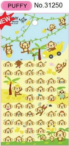 Kawaii Monkey Puffy Sticker, 2 Sheets, #31250