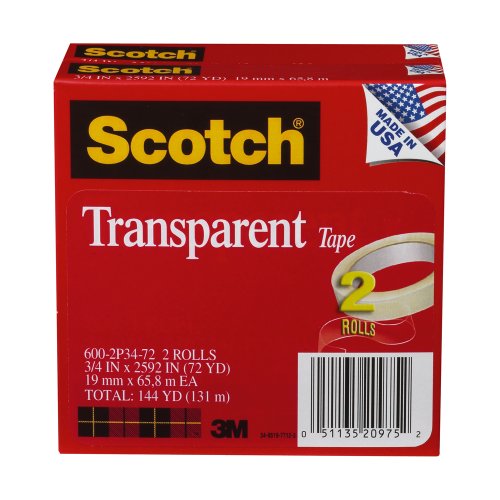 Scotch® Transparent Tape 600-2P34-72, 3/4-inch x 2592 Inches, 2-Pack