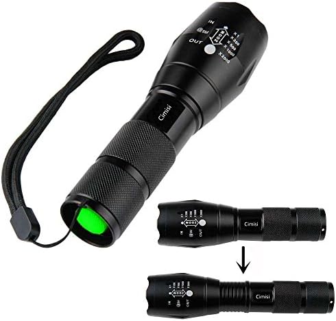 Cimisi High Lumens Ultra Bright - CREE XML T6 LED Tactical Flashlight(Portable Outdoor Water Resistant Torch) with Adjustable Zoom Focus and 5 Light Modes for Camping Hiking Emergency etc