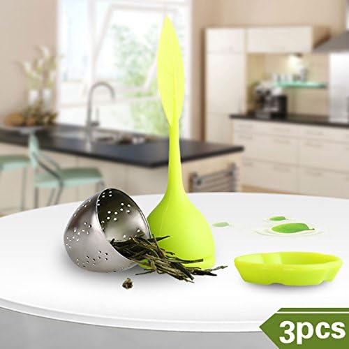 Home tea(TM) 3 pieces Tea Infuser Silicone handle Stainless Steel Insulation Tea Infuser Strainer with Drip Tray green color