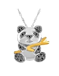 0.35 Carat (ctw) Sterling Silver Real Black Diamonds Panda Ladies Pendant