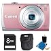 Canon PowerShot A2600 Pink 16MP Digital Camera 8GB Bundle - Includes camera, 8GB Secure Digital SD Memory Card, Ultra-Compact Digital Camera Deluxe Carrying Case, 3pc. Lens Cleaning Kit