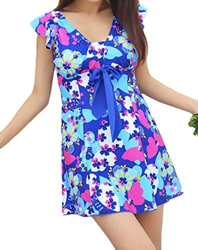 Geval Women's One Piece Slim Fit Floral Print swimsuits(Sapphire Blue3,S)