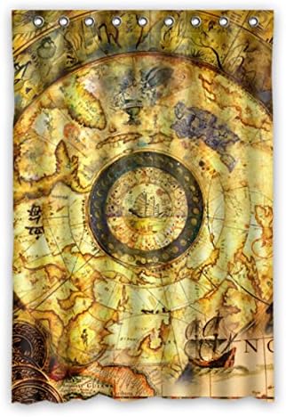 Custom Polyester Shower Curtain 48" x 72" World maps distressed painted Sailing round