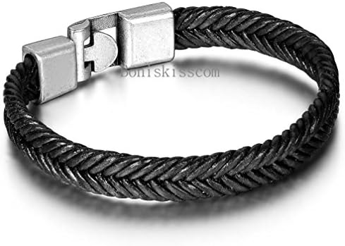 Janestore Men Leather Cord Braided Rope Wheat Chain Bracelet Wristband Jewelry