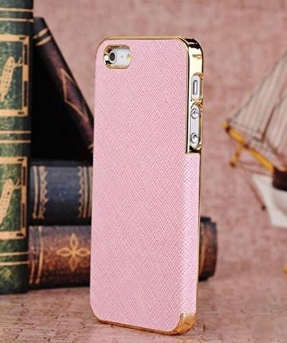 Frame Luxury Leather Chrome Hard Back Case Cover for Iphone 5 5s Pink Gold