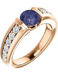 14K Rose Gold 6.00mm Round Cut Iolite and Diamond Ring -- LIFETIME WARRANTY