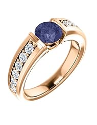 10K Rose Gold 6.00mm Round Cut Iolite and Diamond Ring -- LIFETIME WARRANTY