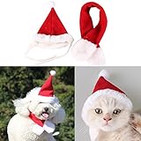 Bolbove Pet Adjustable Christmas Santa Hat + Scarf for Small Dogs & Cats Holiday Accessory (Free size)