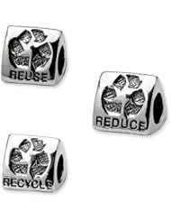 Green Earth, 3-Sided Charm in Silver for 3mm Charm Bracelets