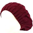 Cable Knit Winter Ski Beret Knit Tam Skull Hat Wine