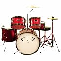 GP55 Child Size Junior Drum Set with Seat, Sticks & Cymbals - Wine Red