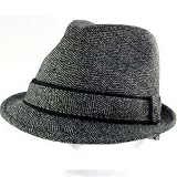 New Wool Check Herringbone Stingy Fedora Trilby Hat Black Medium Large