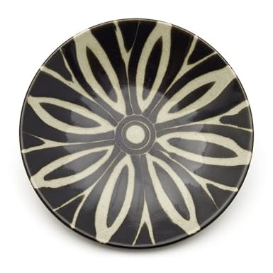 Flower Stripe Plate - Black Glaze||AFTHB