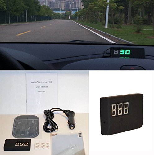 iNeibo Universal GPS HUD Head Up Display KMH MPH Speedometer with 2 Modes (HUD/Standard) & 2 Level Speed Alarm for all Cars Vehicle Truck --Quick and Easy Installation (Green LED Display)