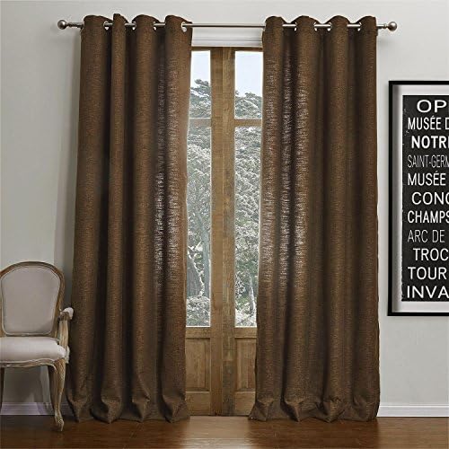 Solid Color Collection Slub Polyester Cotton Blend Faux Linen Brown Curtains Grommet Top - 1 Panel - 52 " W x 63 " L