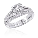 14K White Gold 1 ct. Diamond Bridal Engagement Set with Princess Cut Center Diamond