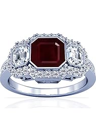 Platinum Emerald Cut Ruby Ring With Sidestones