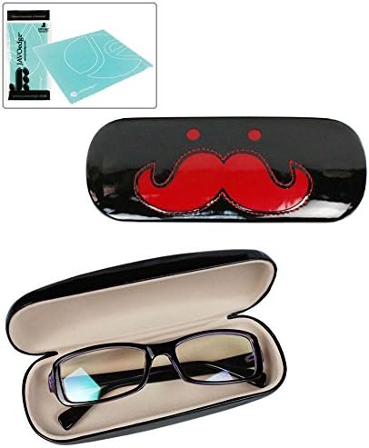 JAVOedge Mustache Eyeglass Case and Bonus Free Soft Microfiber Lens Cleaning Cloth