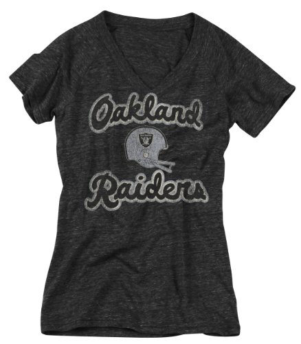 NFL Women's Oakland Raiders V-Neck Jake Back Tee (Dark Grey Heathered, Small )