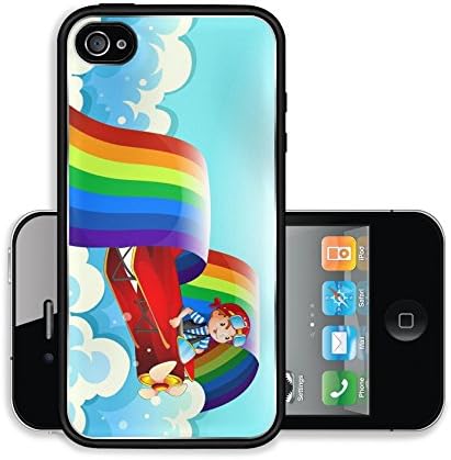 Luxlady Premium Apple iPhone 4 iPhone 4S Aluminium Snap Case Illustration of a plane with young boy and rainbow in the sky IMAGE ID 25934232