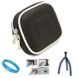 Nylon Black Durable Compact Digital Camera Carrying Case with Dual Zippered Opening and Removable Carbineer for Panasonic Lumix DMC-FH5 (Lumix DMC-FS18) + Universal Clear Screen Protector + Blue 6-inch Mini Tripod Stand with Flexible Grip Legs + SumacLife TM Wisdom Courage Wristband