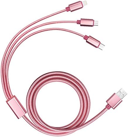 USB Type C Cable, PowerLine USB 2.0 (4ft) Charging Cable with Micro USB, USB Type C, Lighting Cable Compatible for iPhone 5/5s/5c 6/6s Plus, Latest Mac, Nexus 6P, Android Phones(Rose)