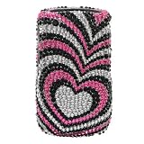 Premium Luxurious Designer Hard Diamond Crystal Snap-on Case for Blackberry Curve 8520 Case - Black Pink Silver Hearts Diamond Design