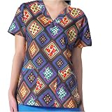Dickies Medical Uniform Two Pocket Mock Wrap Top, Chain Reaction Print