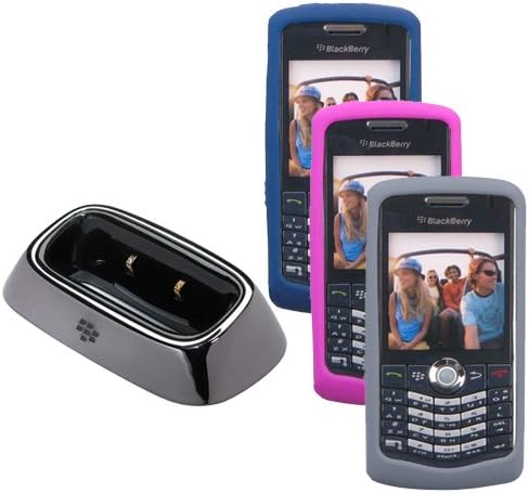 Combo of Dark Blue, Magenta, and Frost Silicone Skin Cover Case with Charging Pod for Blackberry Pearl 8110 8120 8130