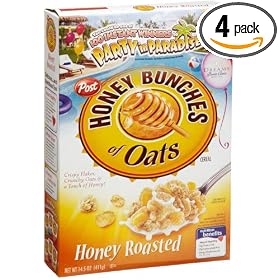 Post Honey Bunches of Oats Honey Roasted Cereal, 14.5-Ounce Boxes (Pack of 4) by Post