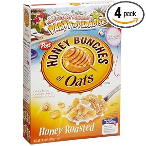 Honey Bunches of Oats Honey Roasted Cereal, 14.5-Ounce Boxes (Pack of 4) by Post
