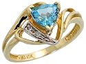 10k Gold Ring, w/ Brilliant Cut Diamonds & Trillion December Birthstone 6mm Blue Topaz Stone, 7/16" (11mm) wide