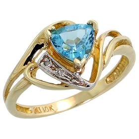 Buy 10k Gold Ring, w Brilliant Cut Diamonds and Trillion December Birthstone 6mm Blue Topaz Stone, 7... by Gabriella Gold