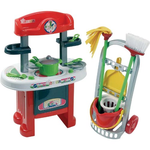 WDK PARTNER - A1202461 - Jeux d'imitation - Cuisine et chariot de ménage avec accessoires