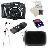 Canon PowerShot SX130IS 12.1 MP Digital Camera with 12x Wide Angle Optical Image Stabilized Zoom with 3.0-Inch LCD 6 Items Bundle Kit: Digital Camera + 2GB SD Memory Card + Black USB Memory Card + Clear LCD Screen Protector + Black Pouch Case + 52-inch Tripod
