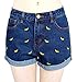 Tengo Women Banana Embroidered Curling 100% Cotton Denim Shorts