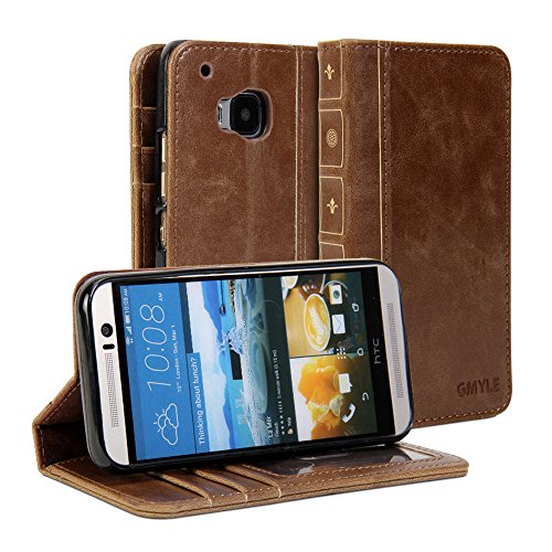 HTC One M9 Case, GMYLE Book Case Vintage (With TPU Case Cover) for HTC One M9 - Brown PU Leather Magnetic Book style Flip Slim Fit Case Cover (Not Fit For HTC One M9 Plus)